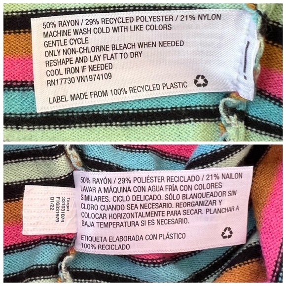 Wild Fable Multi Color Stripe Jacquard Sweater‎ Bodycon Cropped Polo Top - Picture 5 of 7